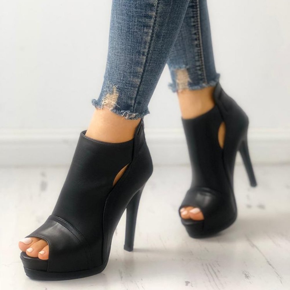 Black Peep Toe Platform Heels